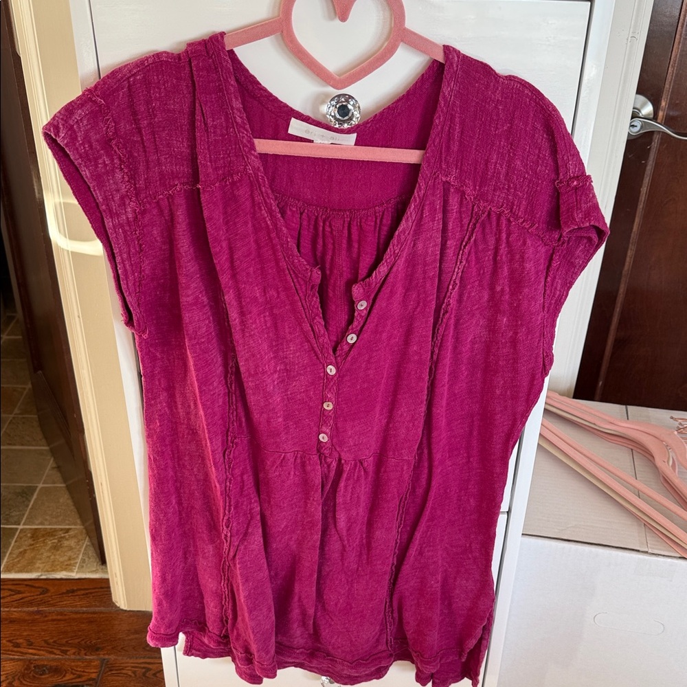 Anthropologie Magenta Button-Front Blouse
